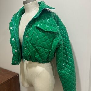 Green Quilted Cropped Jacket